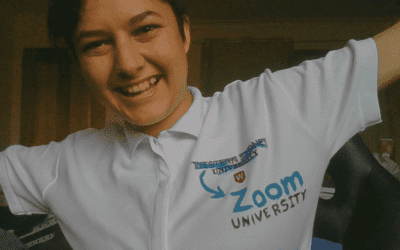 The student raising the torch for Zoom University