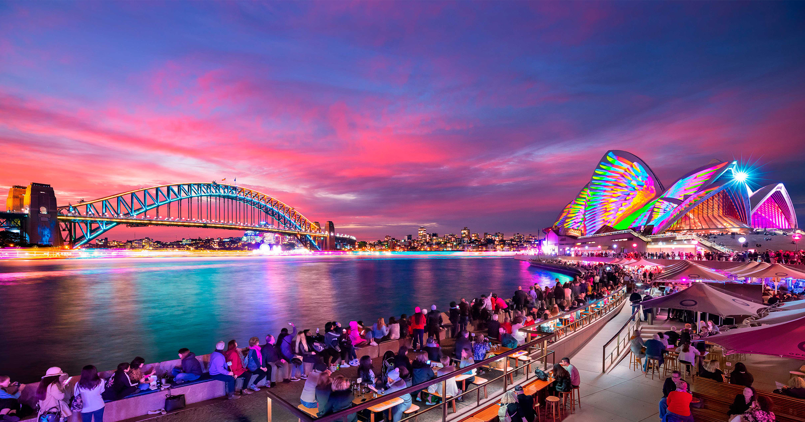 Sydney Harbour Bridge and Opera House lit up for the Vivid Festival in Sydney!