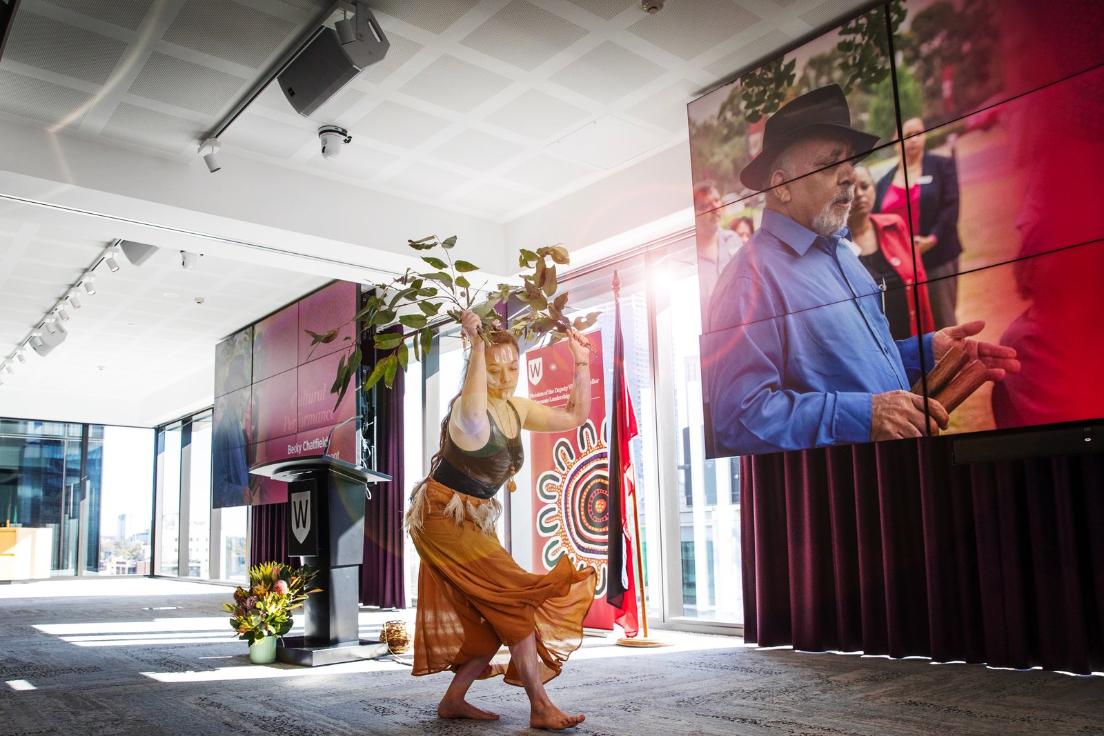 (Kamilaroi woman Becky Chatfield performing Indigenous dance, Image by Sally Tsoutas, 2025)