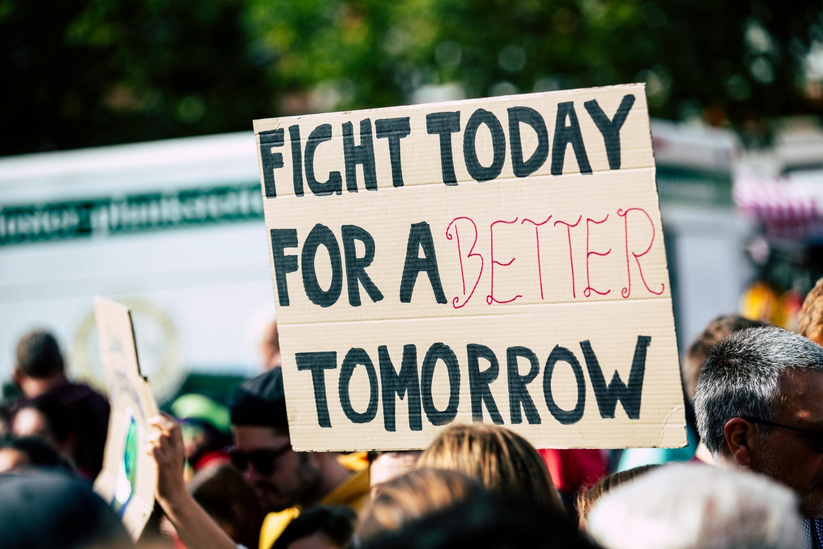 (A poster at a rally, Pexels image by Markus Spiske, 2019)