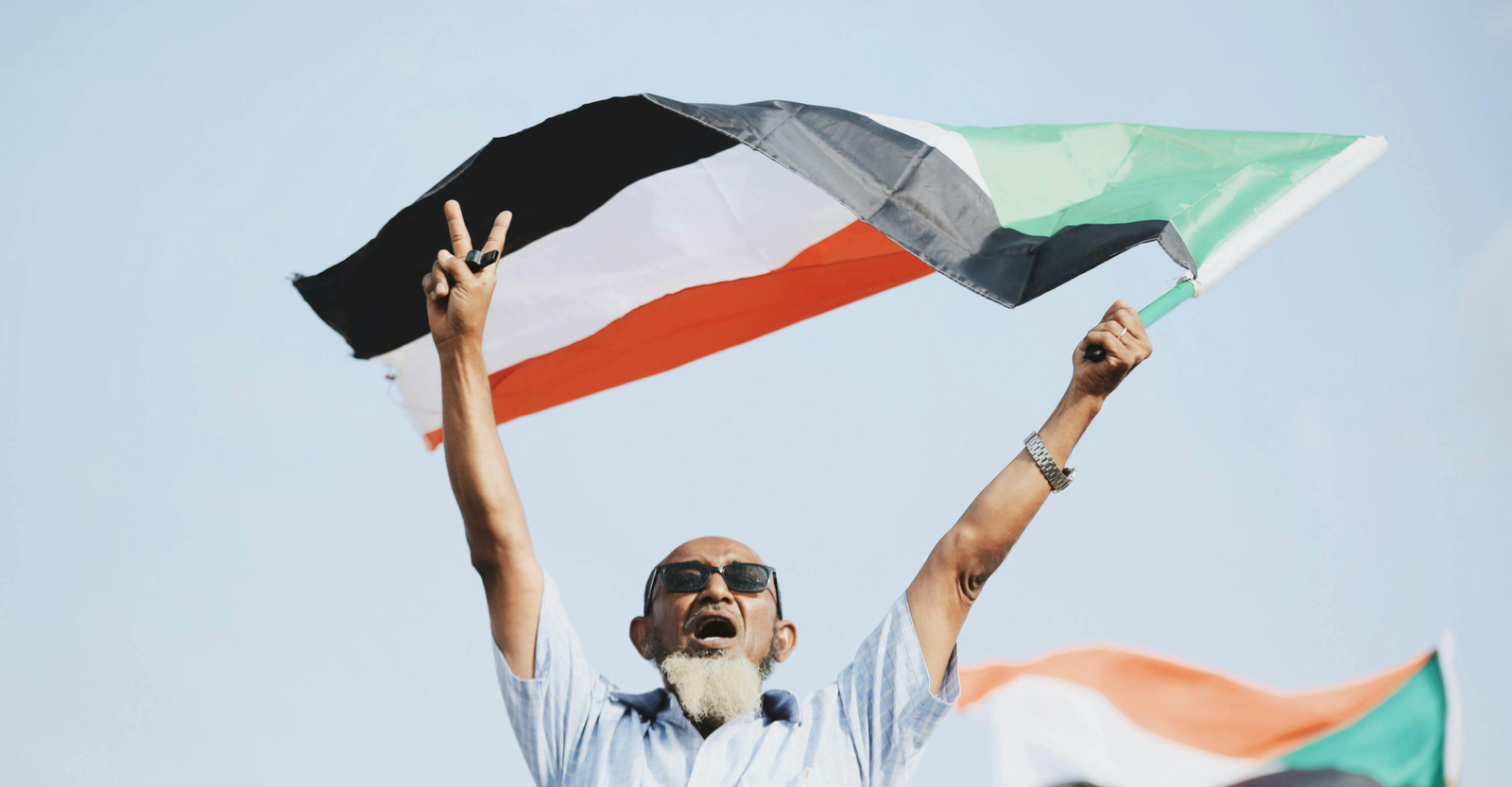 Man holding Sudanese flag, Pexels image by Aladdin Mustafa, 2019
